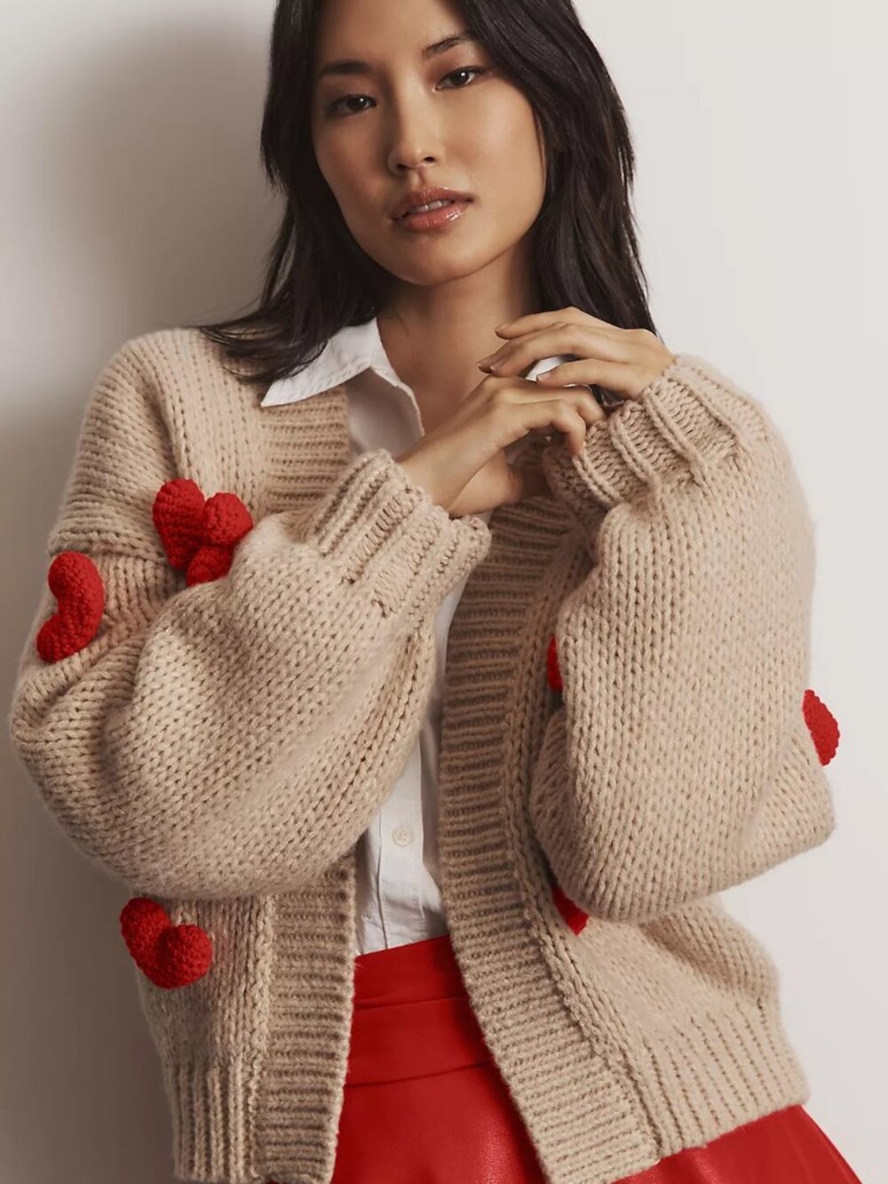 Anthropologie Maeve Susannah 3D Heart Cardigan Sweater One Size Holiday Knit